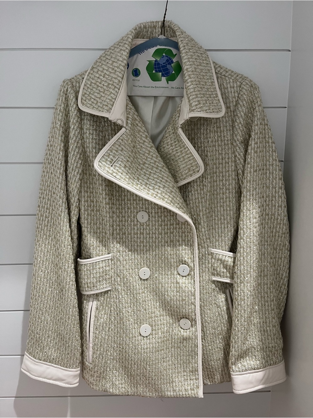 Victoria's Secret Cream Textured Double-Breasted Peacoat